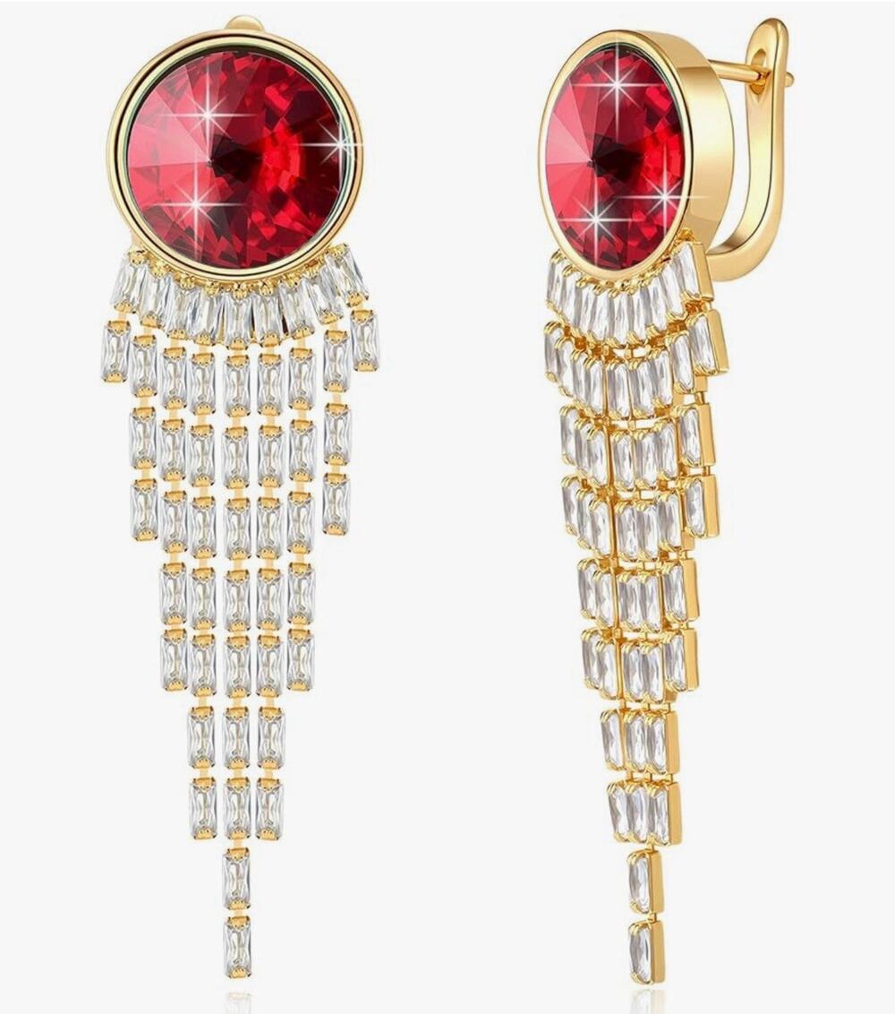 Austrian Crystal Long Tassel Dangling Drop Earrings for Women Round Leverback...